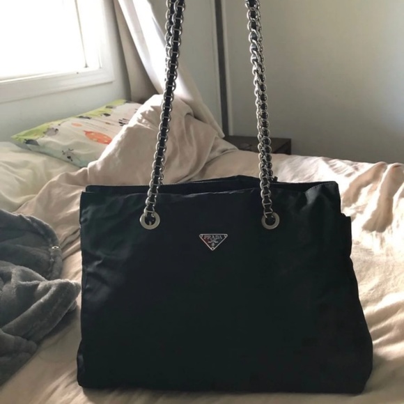 Prada Nylon Silver Chain Tote
